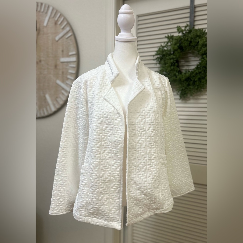 Onque Casuals White Textured Open-Front Jacket